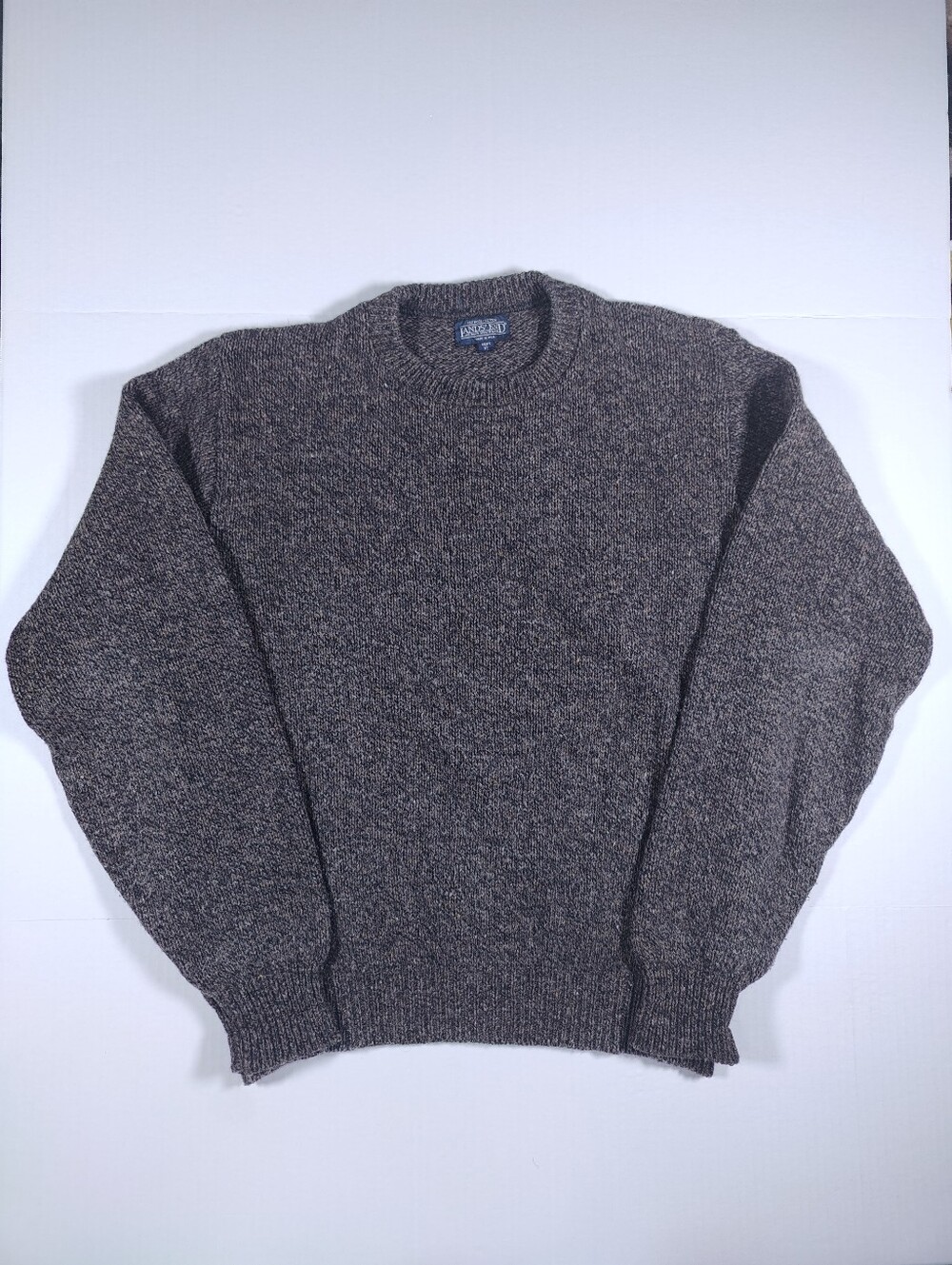 Vintage Lands' End Mens Brown Chunky Knit Wool Sweater Size L Made In USA